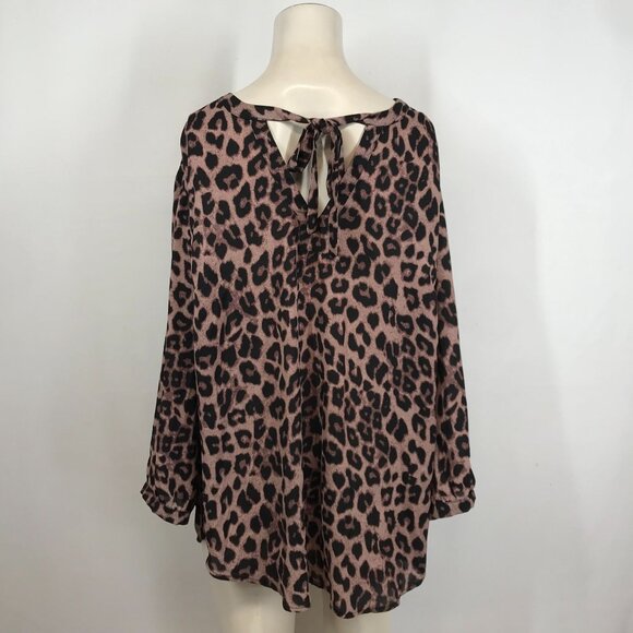 TORRID - WOMEN'S 1 - TAN BLACK LONG SLEEVE TIES IN FRONT ANIMAL PRINT TOP SHIRT - Picture 3 of 6